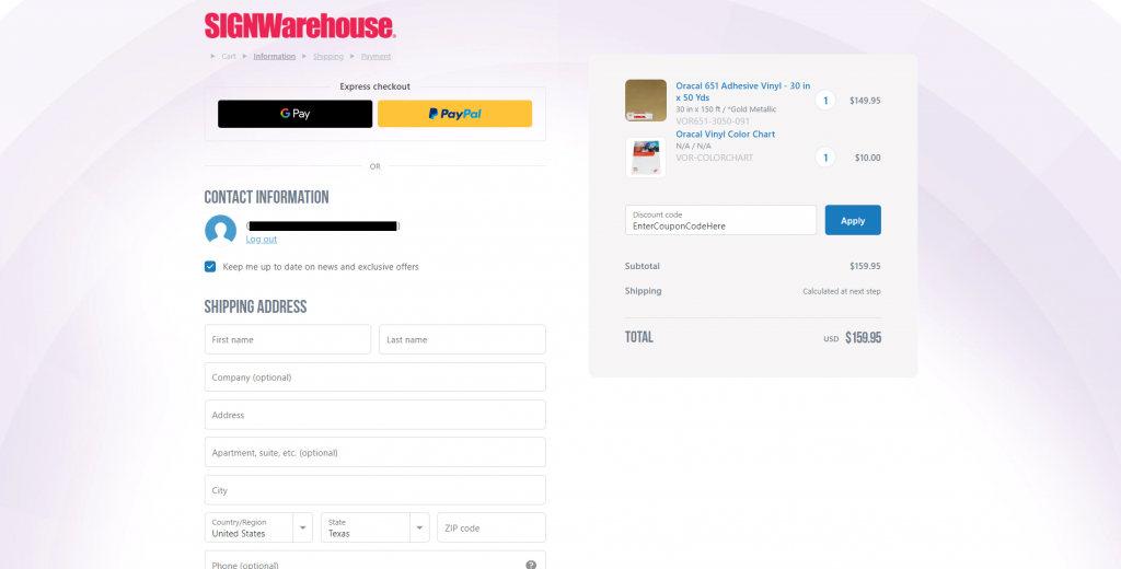 Step 2 Information: Enter Coupon Code