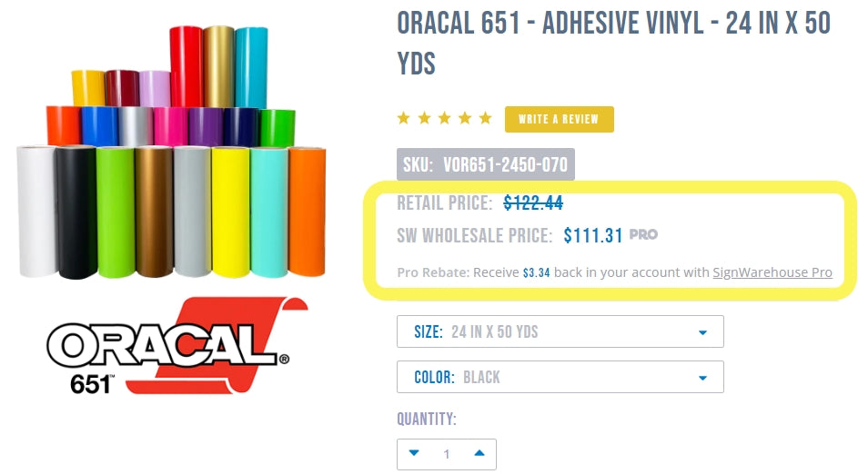 PRO pricing for Oracal 651 vinyl