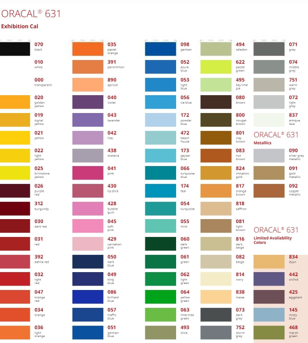 ORACAL 631 Vinyl Color Chart