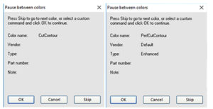 Fig 7. Flexi or LXI will pause between cut jobs and allow you to select one cut path or the other. 