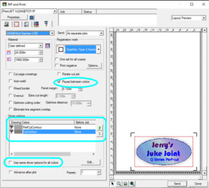 FIG 6: Check Pause between Colors, to automate the sending of different cut paths to the vinyl cutter